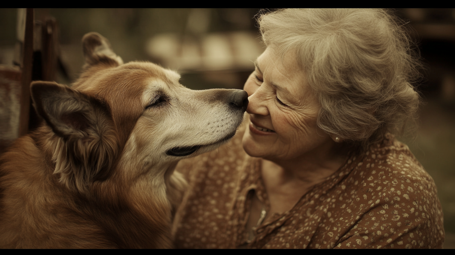 older woman and dog