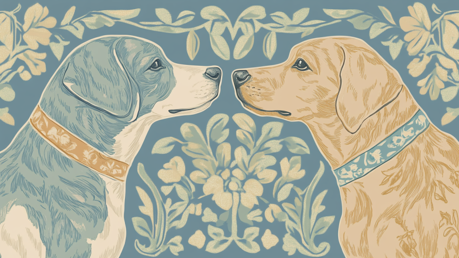 Two happy snout Dogs facing each other