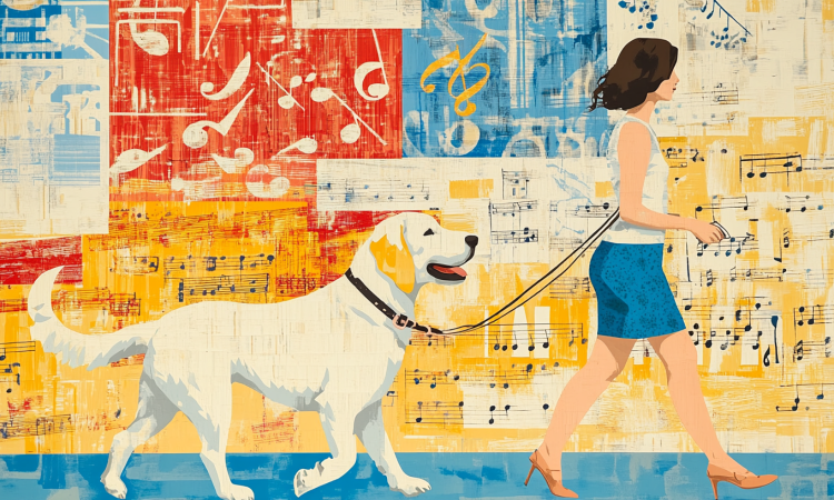 samiamiamsam_a_print_of_a_woman_walking_her_Great_pyreneese_Lab_ad3d9587-56b7-4c2d-8df7-92b660510d26