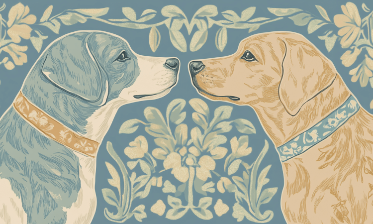 Two happy snout Dogs facing each other